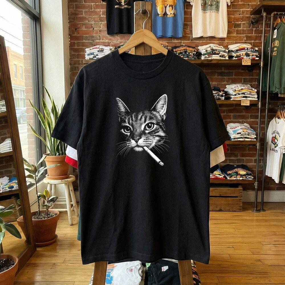 Funny Cat Smoking Cigarette Tee